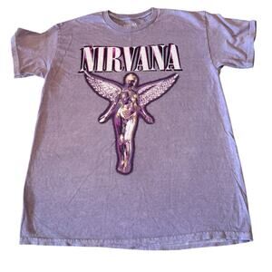 Nirvana In Utero Band Merch Purple Short Sleeve T-Shirt Acid Wash Grunge Rock M